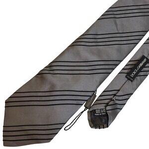 DOLCE & GABBANA SILK TIE Gray Black Repp Designer LUXURY Authentic Hologram 60"